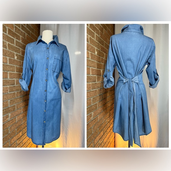 Speed Control Chambray denim shirt dress with waist tie- XL - Picture 5 of 16